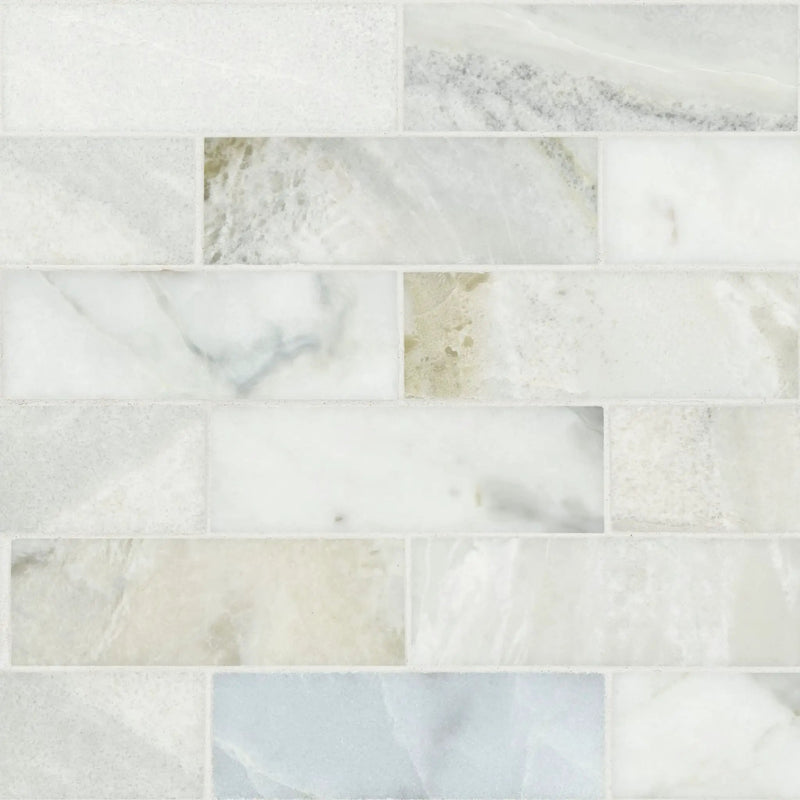 Cloudland 2x6 Polished Marble Mosaics close up