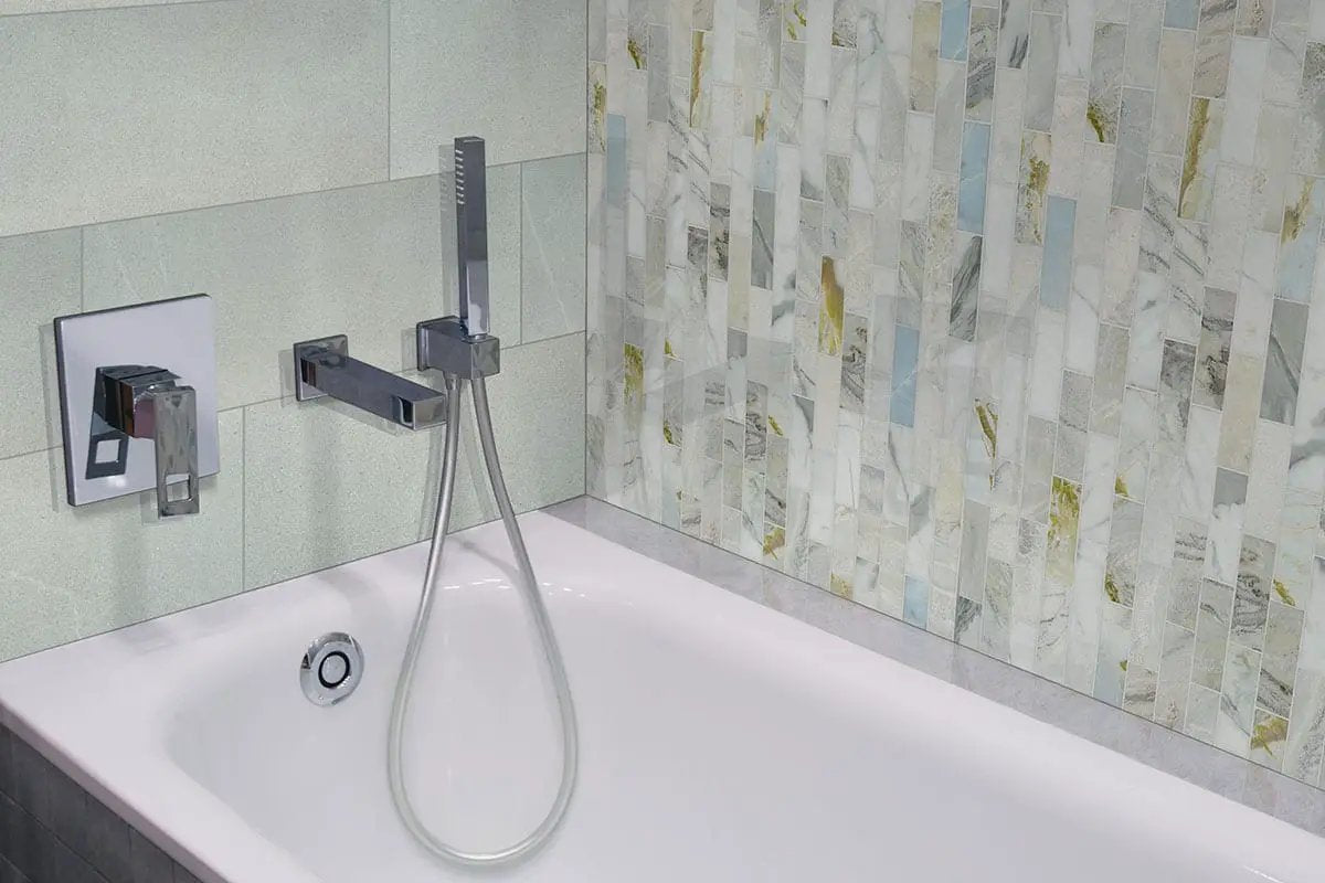 Cloudland 2x6 Polished Marble Mosaics in a finished room