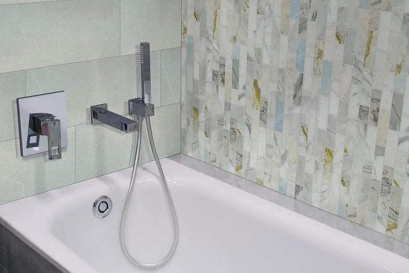 Cloudland 2x6 Polished Marble Mosaics in a finished room