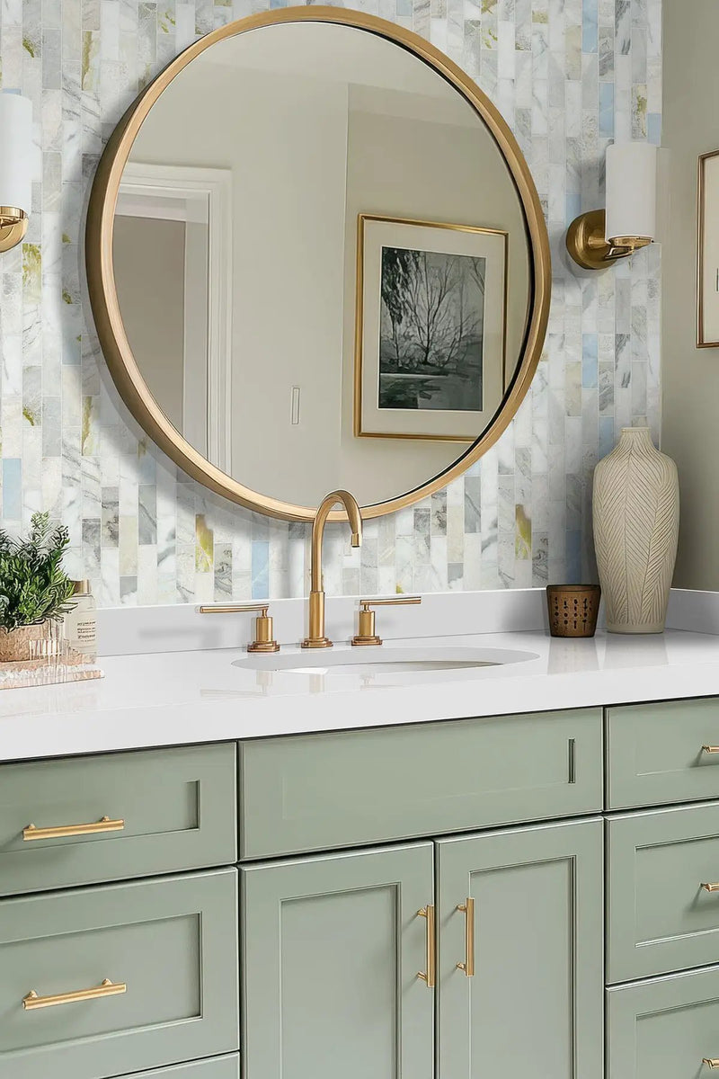 Cloudland 2x6 Polished Marble Mosaics in a finished room