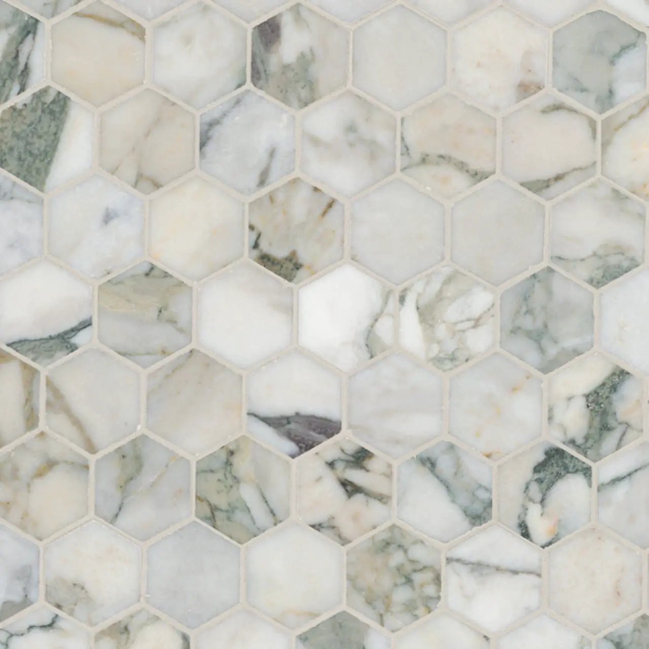 Coronado 2" Hexagon Honed Marble Mosaics close up