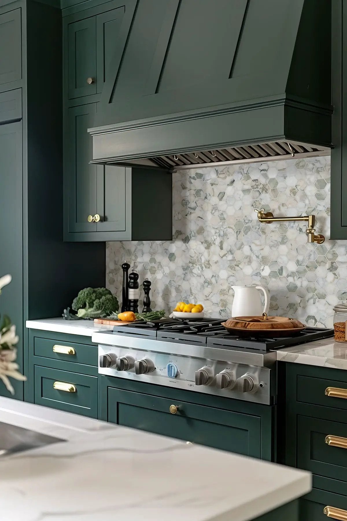 Coronado 2" Hexagon Honed Marble Mosaics in a finished room