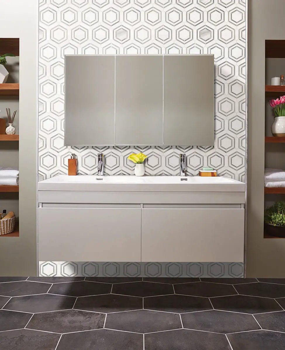 Georama Grigio Polished Pattern Marble Mosaics in a finished room