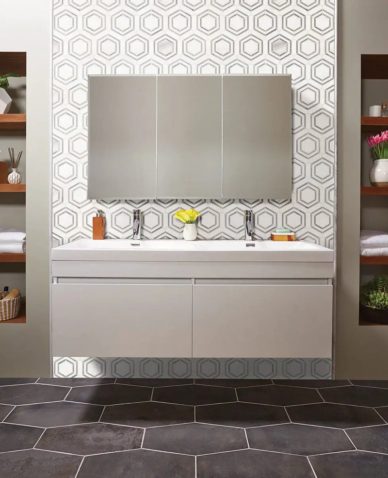 Georama Grigio Polished Pattern Marble Mosaics in a finished room