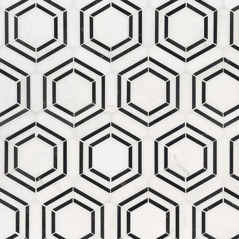 Georama Nero Polished Pattern Marble Mosaics close up