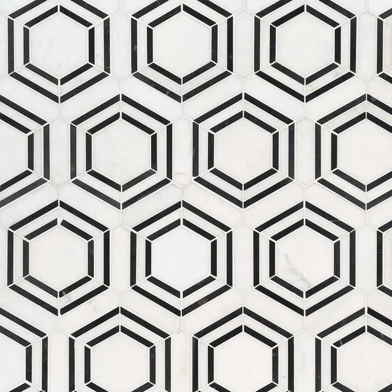 Georama Nero Polished Pattern Marble Mosaics close up