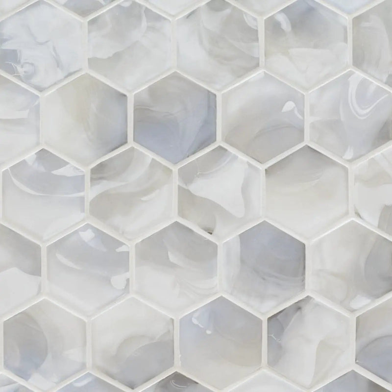 Akoya Pearl 3" Hexagon Mosaic Tile Glass close up