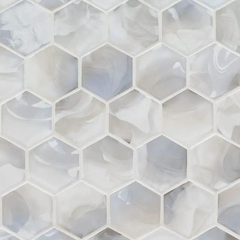 Akoya Pearl 3" Hexagon Mosaic Tile Glass close up