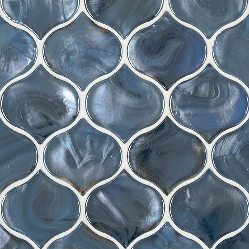Blue Shimmer Arabesque Tile Glossy Pattern Glass Mosaics close up