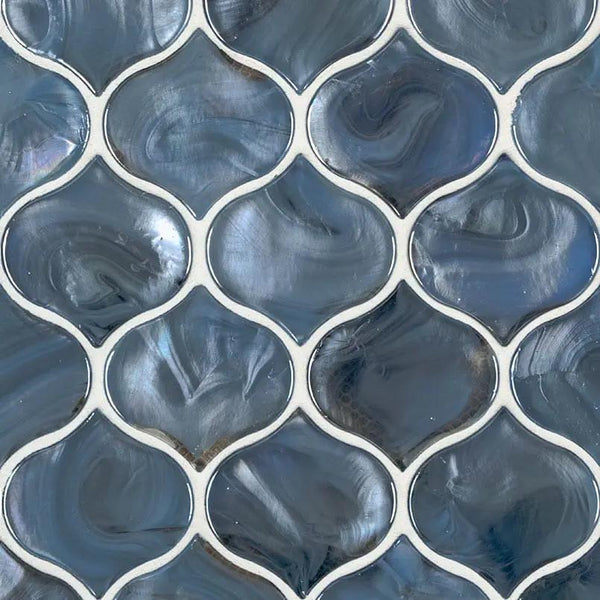 Blue Shimmer Arabesque Tile Glossy Pattern Glass Mosaics