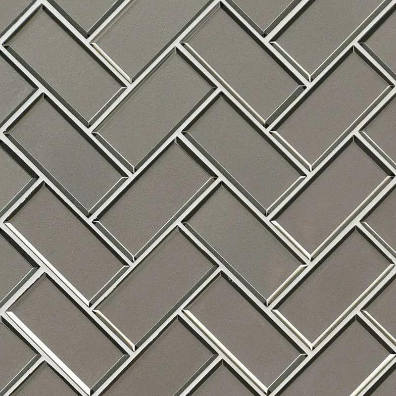 Champagne Bevel Herringbone 8mm Glossy Glass Mosaics 2x4 by MSI Surfaces