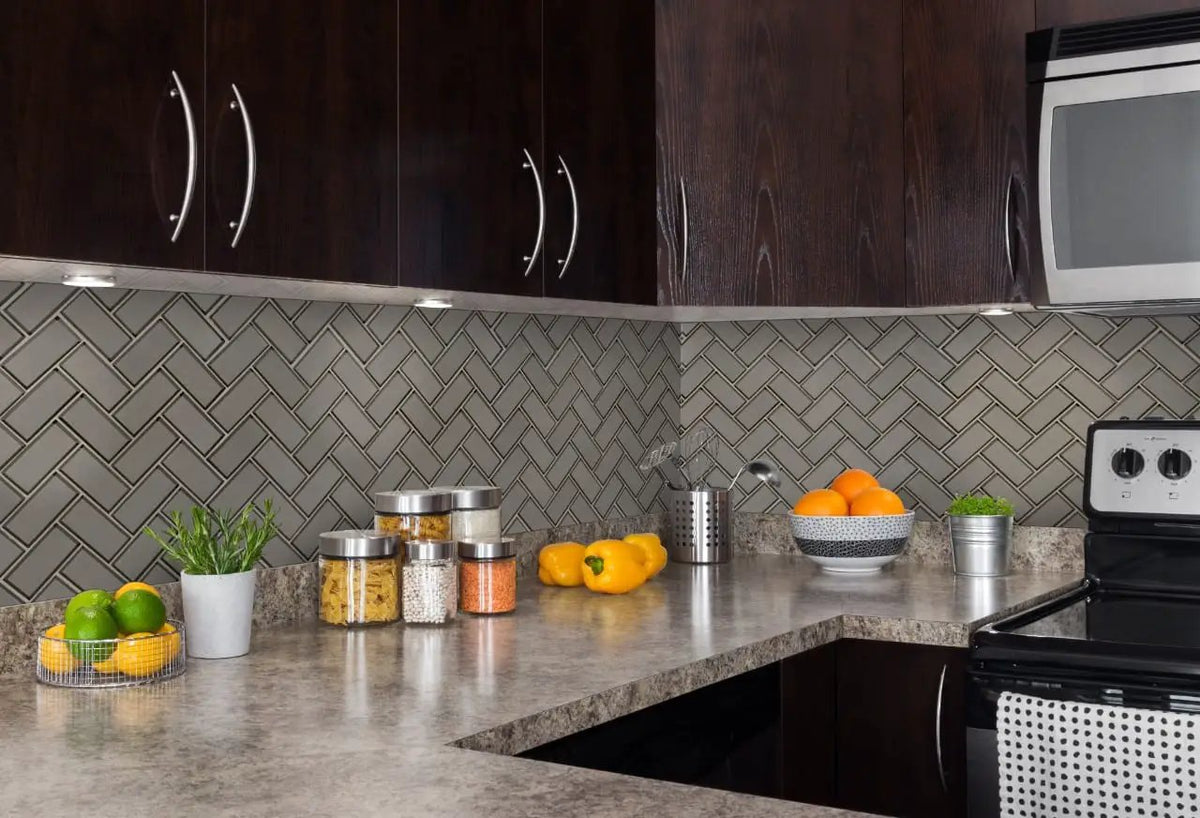 Champagne Bevel Herringbone 8mm Glossy Glass Mosaics 2x4 by MSI Surfaces