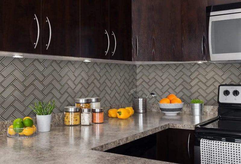Champagne Bevel Herringbone 8mm Glossy Glass Mosaics 2x4 by MSI Surfaces