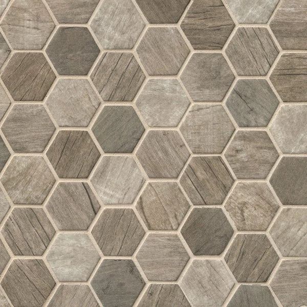 Driftwood Hexagon Mosaic Tile Matte Glass