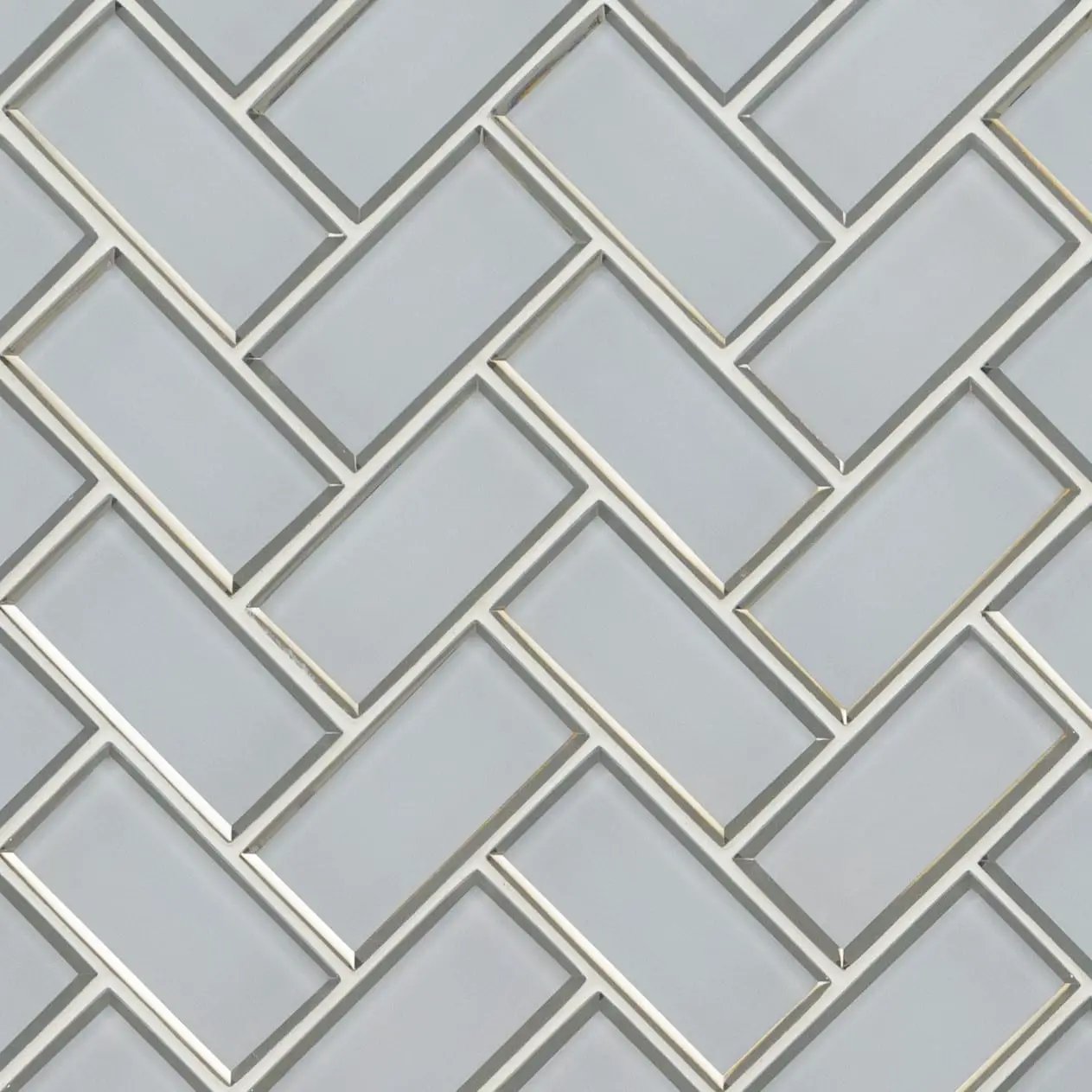 Ice Bevel Herringbone 8mm Glossy Glass Mosaics 2x4 close up