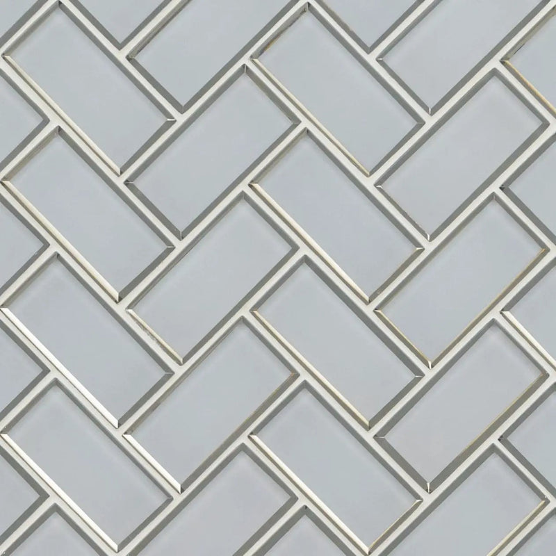 Ice Bevel Herringbone 8mm Glossy Glass Mosaics 2x4 close up