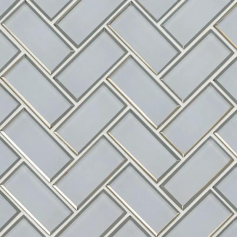Ice Bevel Herringbone 8mm Glossy Glass Mosaics 2x4 close up