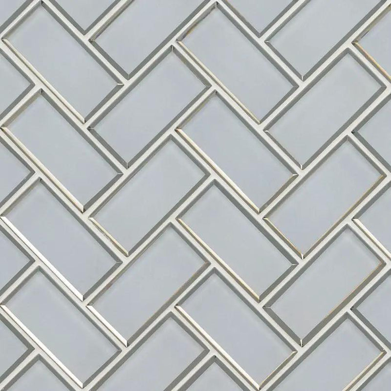 Ice Bevel Herringbone 8mm Glossy Glass Mosaics 2x4 close up