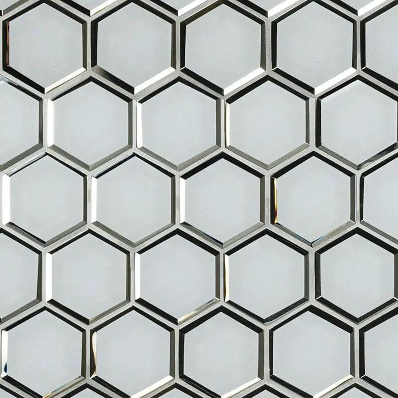 Ice Beveled 3" Hexagon Glass Mosaics close up