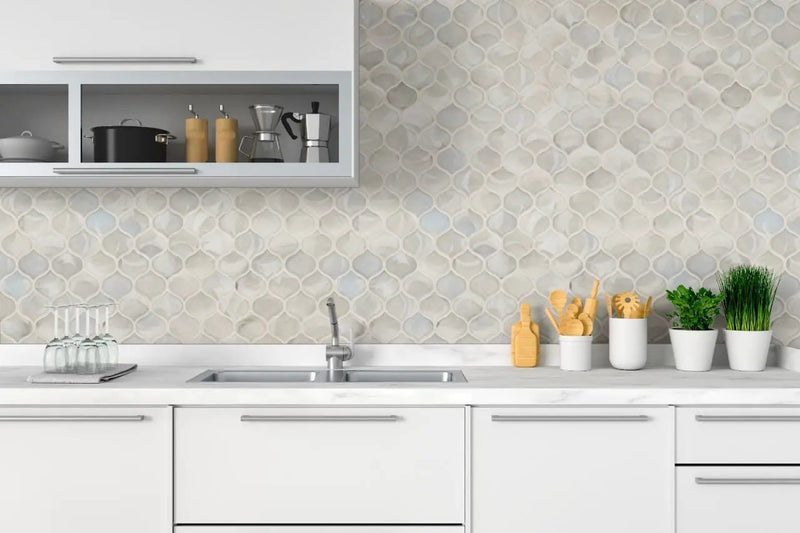 Pearla Arabesque 8mm Pattern Glass Mosaics in a finished room