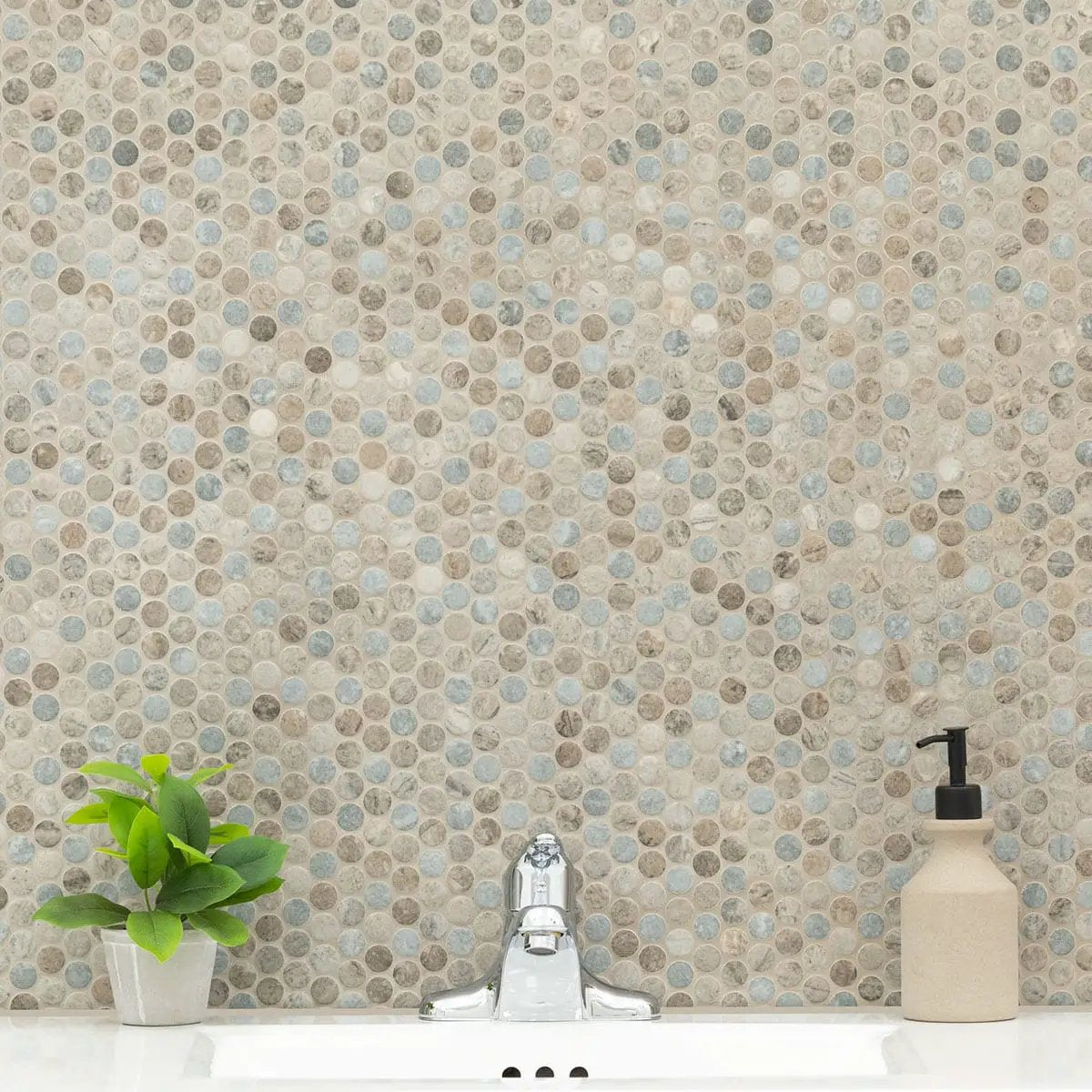 Stonella Penny Round 6mm Glass Mosaics by MSI Surfaces