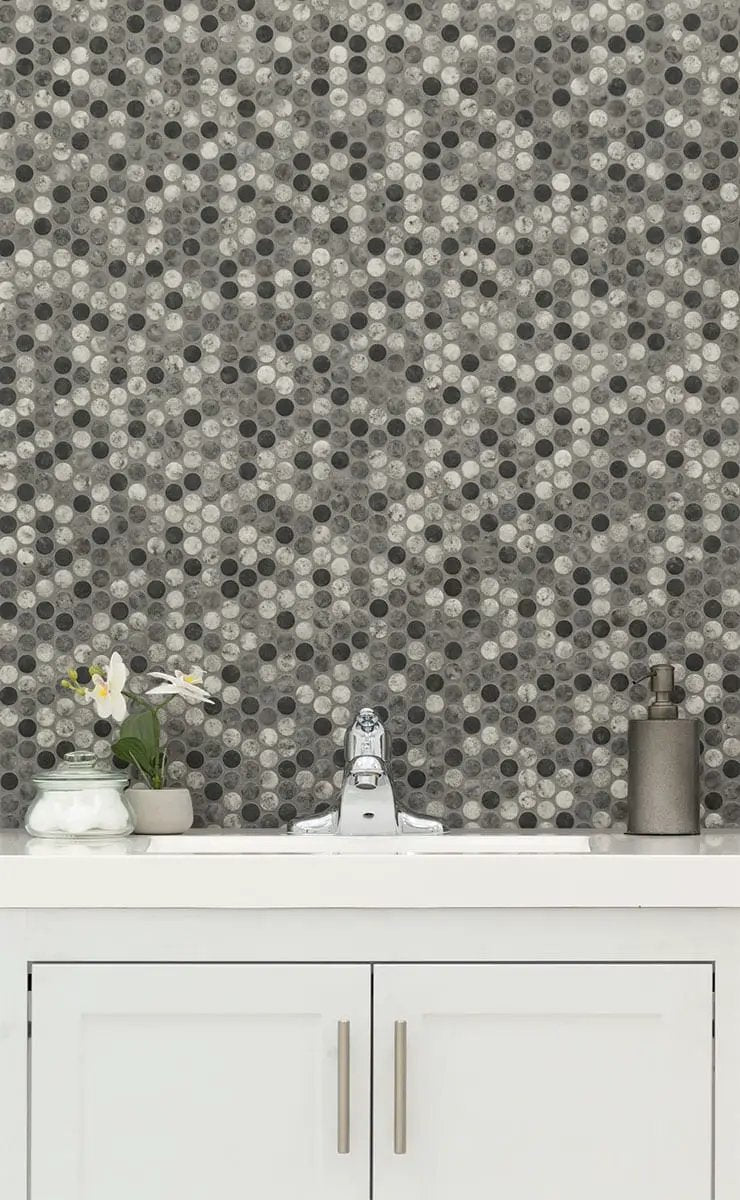 Urban Tapestry Penny Round 6mm Glass Mosaics in a finished room