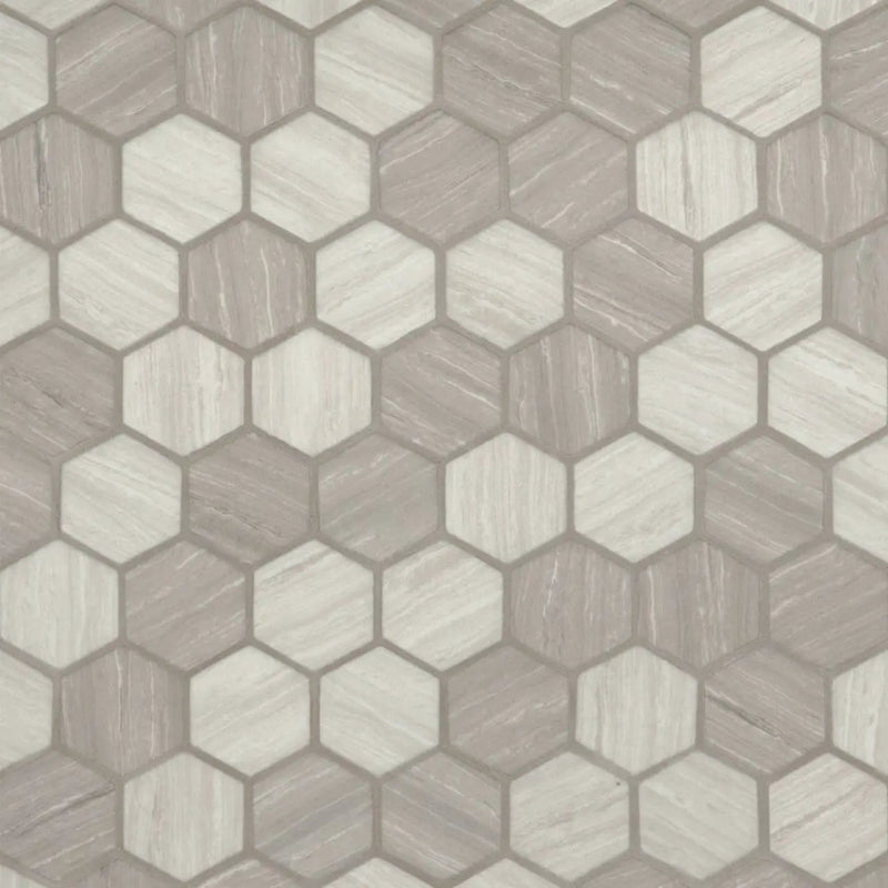Silva Oak 2" Hexagon Mosaic Tile Glass close up