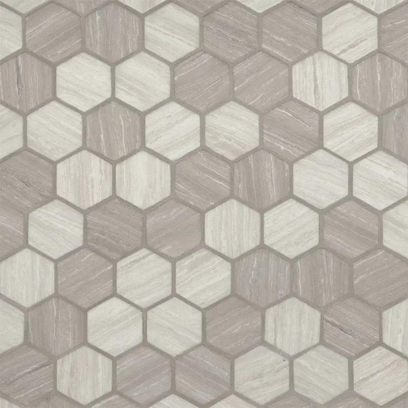 Silva Oak 2" Hexagon Mosaic Tile Glass close up