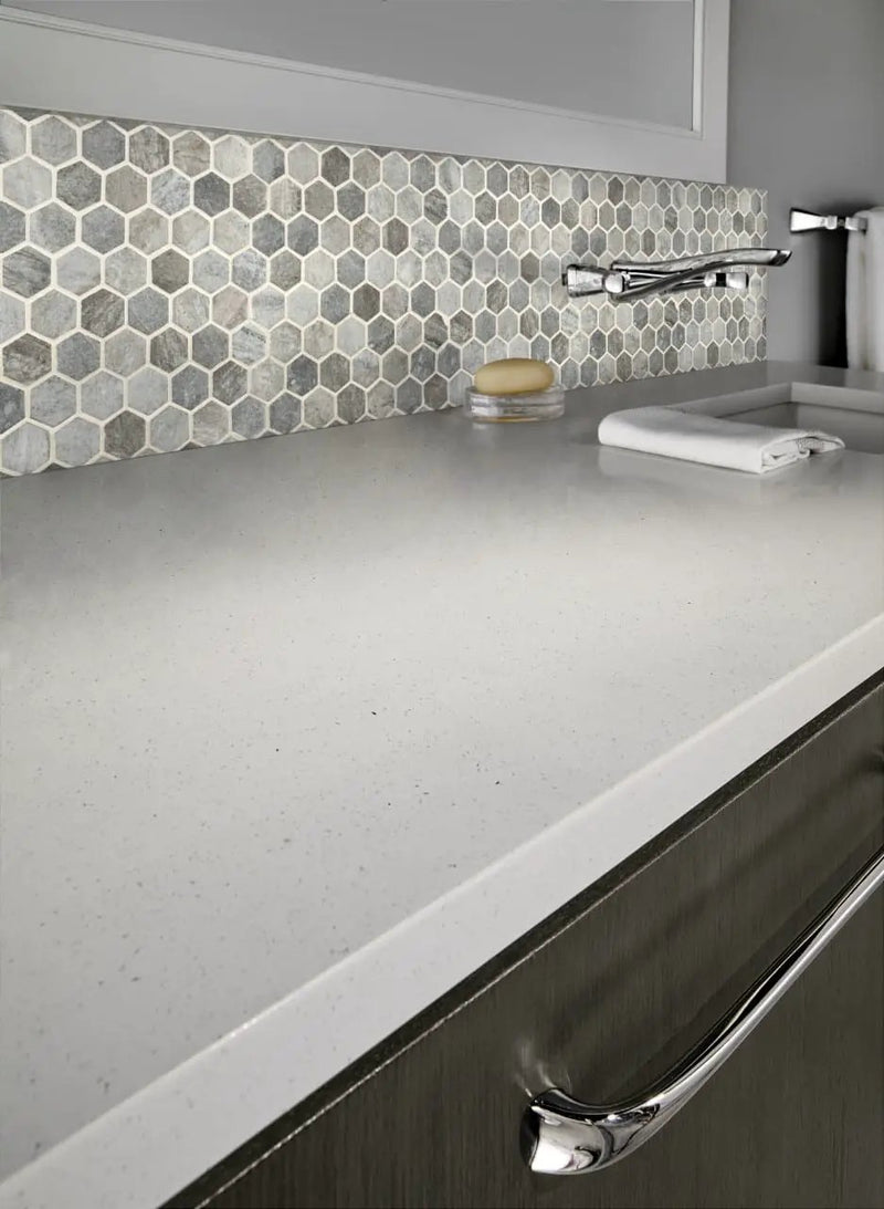 Stonella Hexagon Mosaic Tile Glass in a finished room