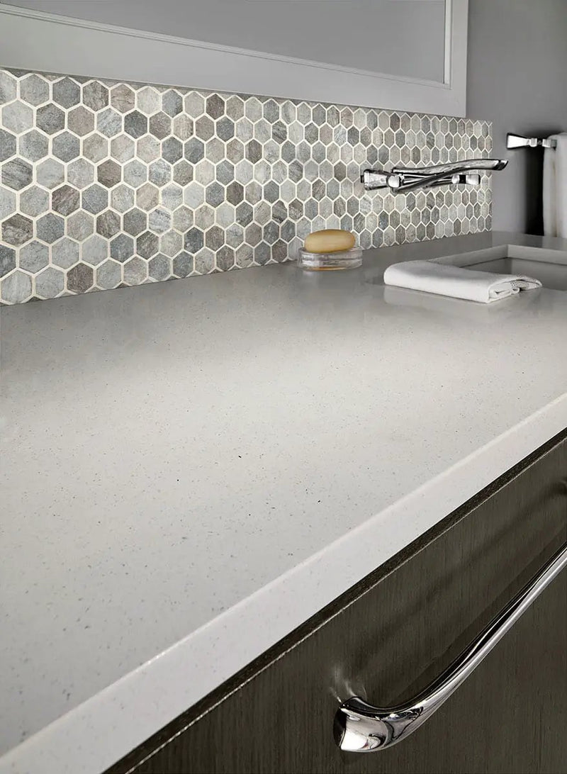 Stonella Hexagon Mosaic Tile Glass in a finished room