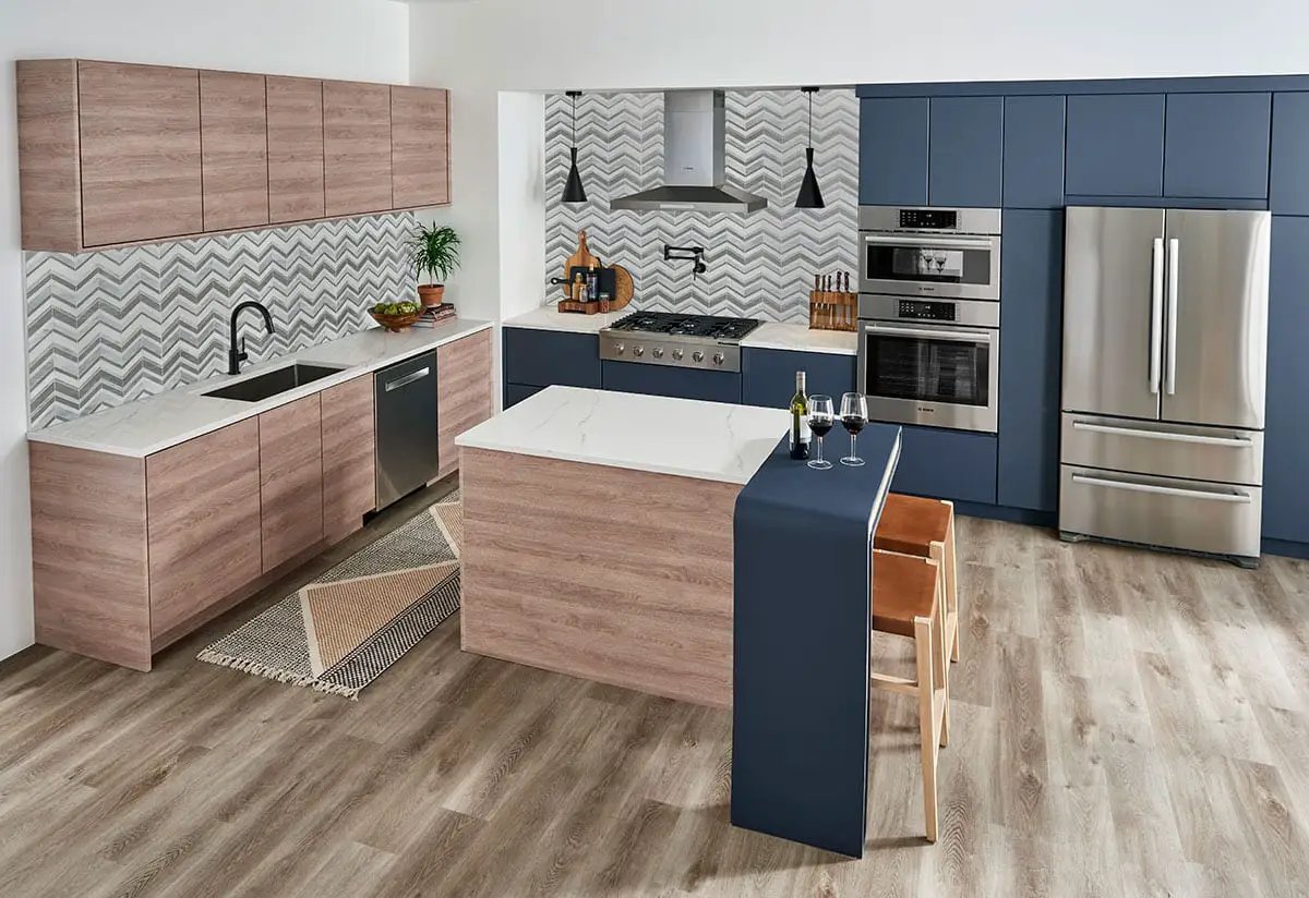 Urban Wave Lapis 3mm Pattern Glass Mosaics in a finished room