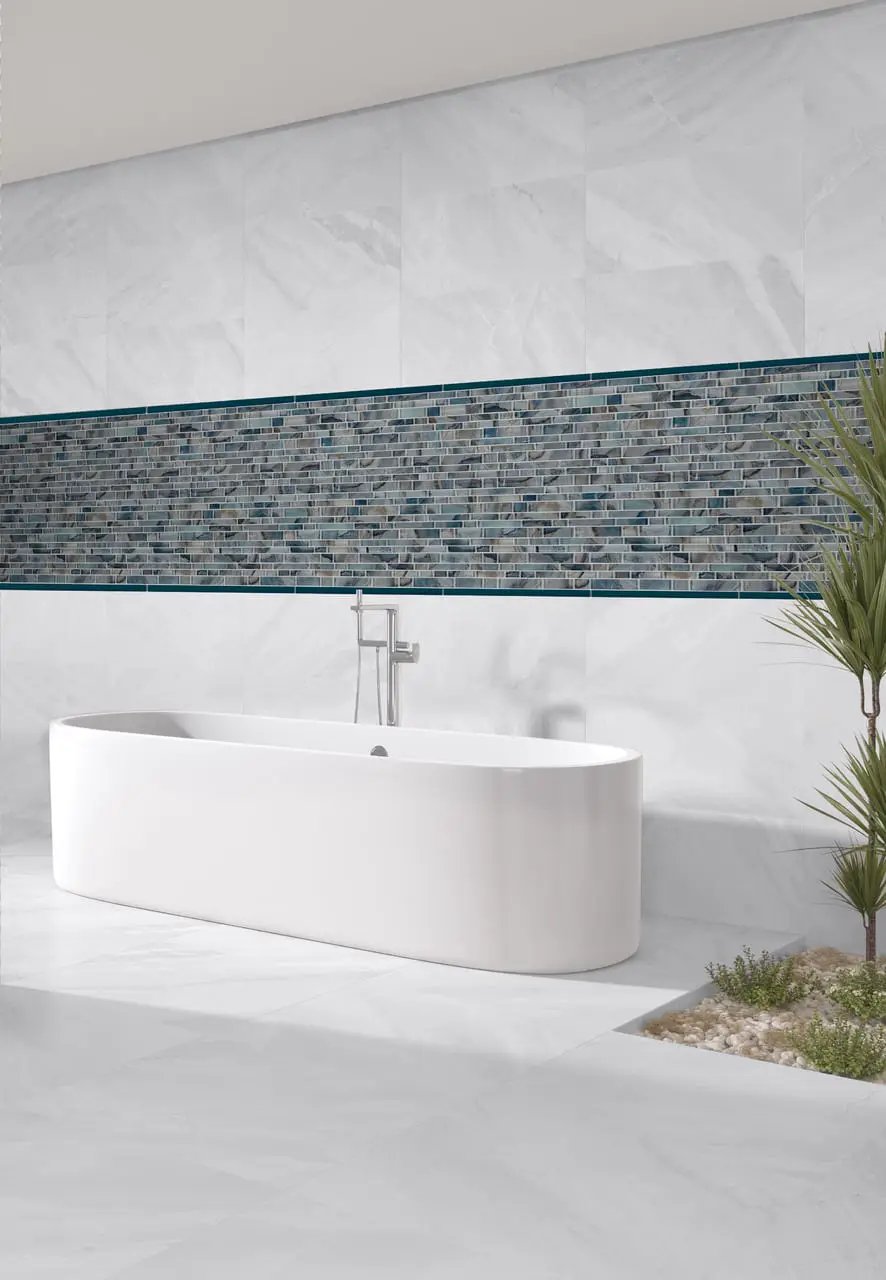 Night Sky Interlocking 8mm Pattern Glass Mosaics in a finished room