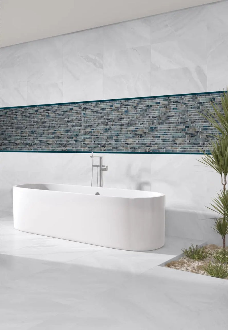 Night Sky Interlocking 8mm Pattern Glass Mosaics in a finished room