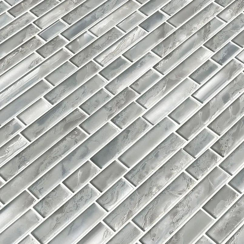 Silver Canvas Interlocking Pattern 8mm Glass Mosaics angled view