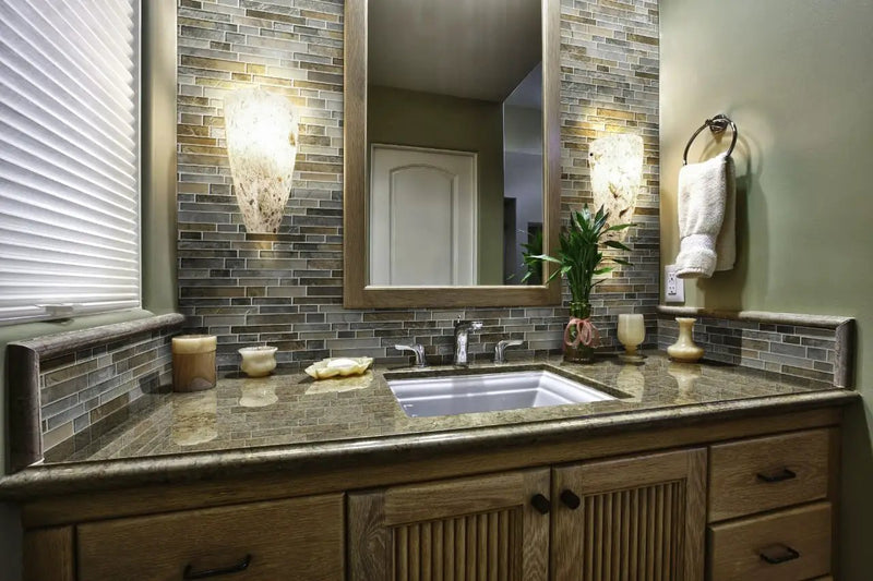 Taos Interlocking Pattern 8mm Glass Mosaics in a finished room