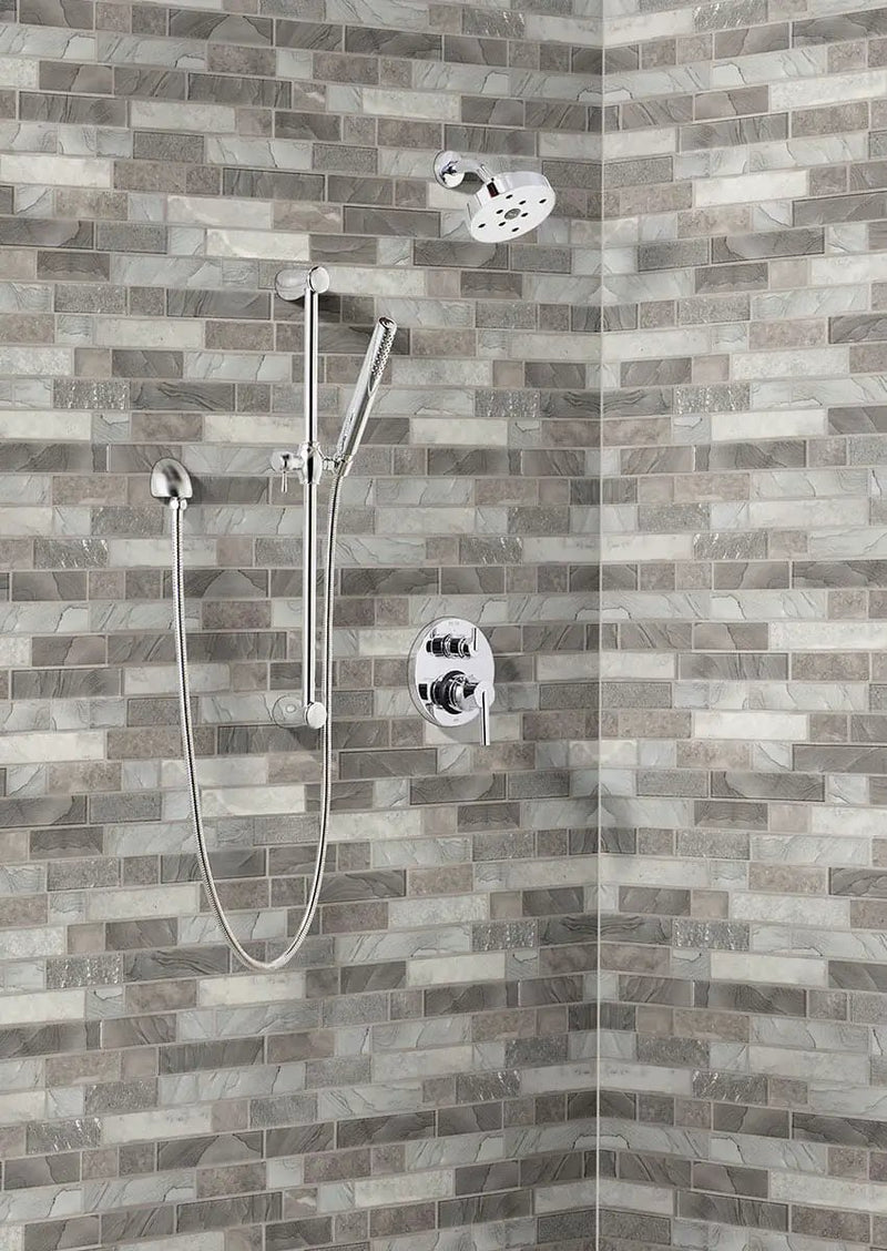 Tarvos Interlocking 6mm Pattern Glass Mosaics in a finished room