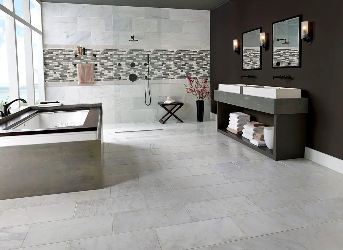 Urban Tapestry Interlocking 6mm Pattern Glass Mosaics in a finished room