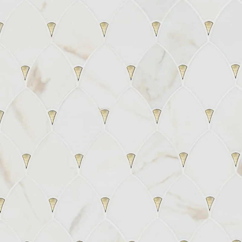 Citadel Gold Trident Tile Glossy Pattern Glass Mosaics close up