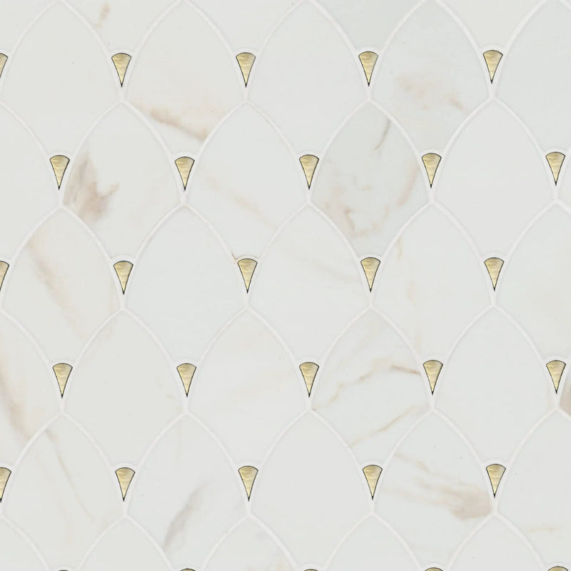 Citadel Gold Trident Tile Glossy Pattern Glass Mosaics close up