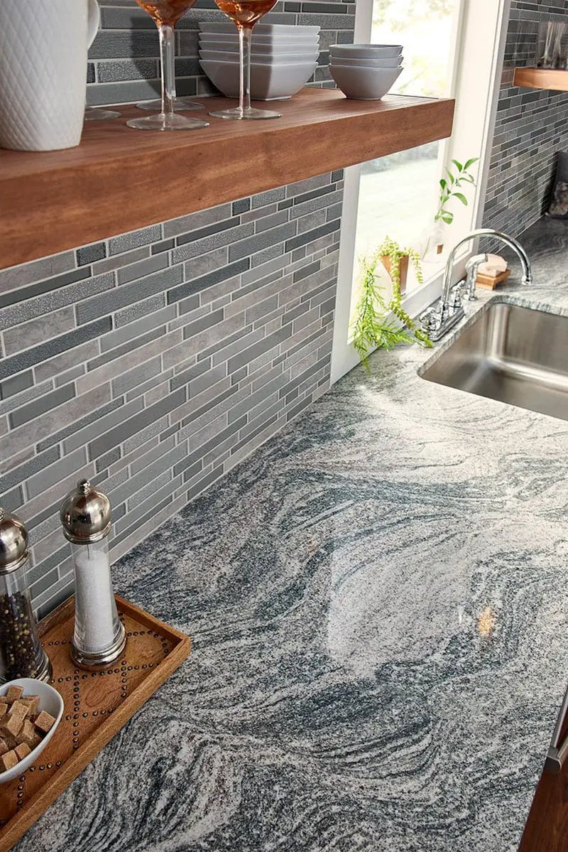 Smoky Alps Interlocking 8mm Pattern Porcelain Mosaics in a finished room