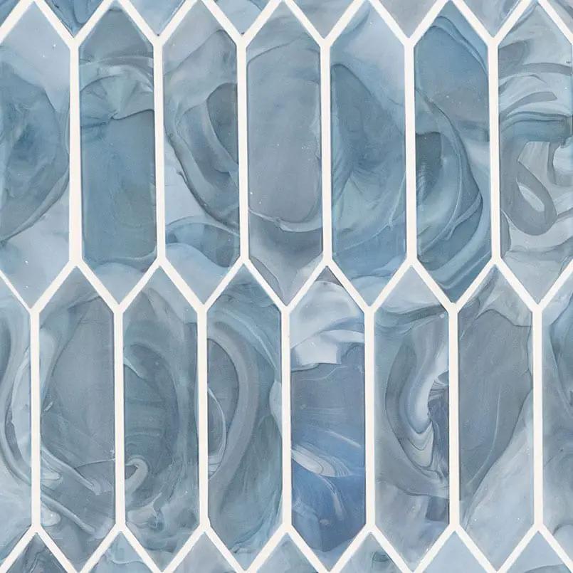 Blue Shimmer Picket 6mm Pattern Glass Mosaics close up