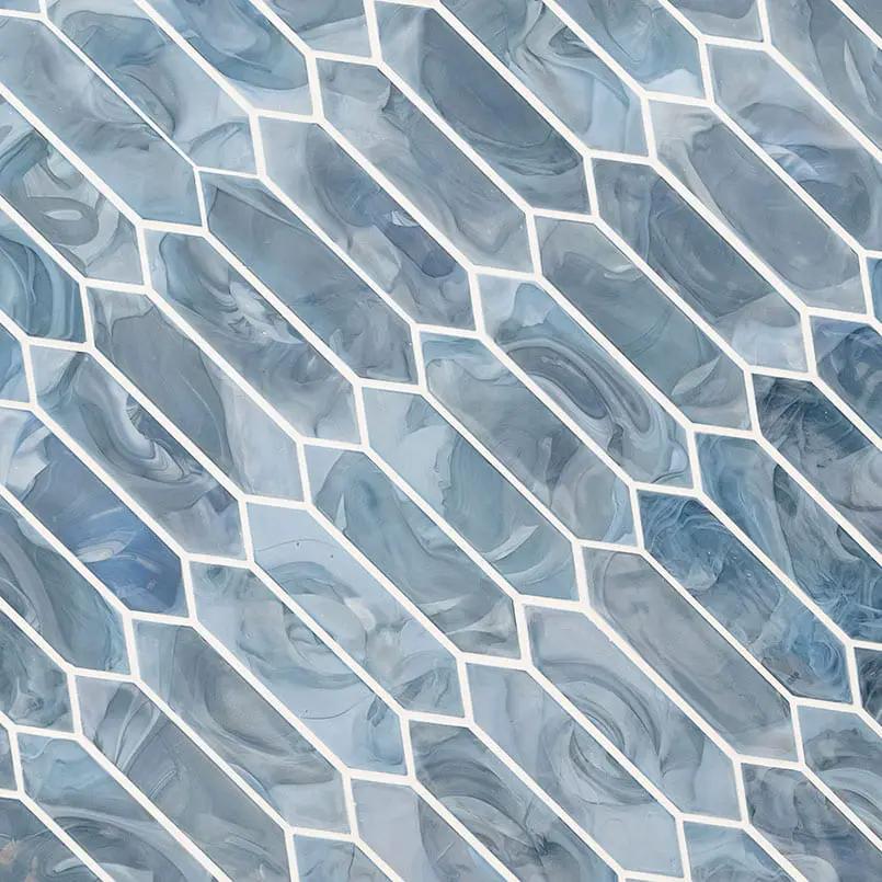 Blue Shimmer Picket 6mm Pattern Glass Mosaics angled view
