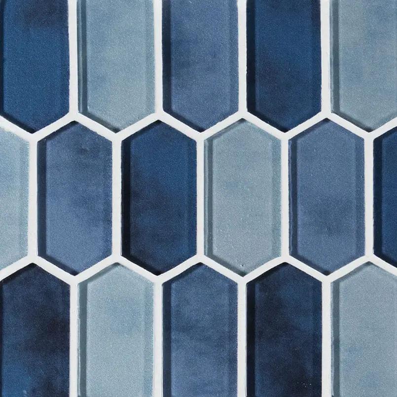 Boathouse Blue Picket 8mm Pattern Glass Mosaics close up