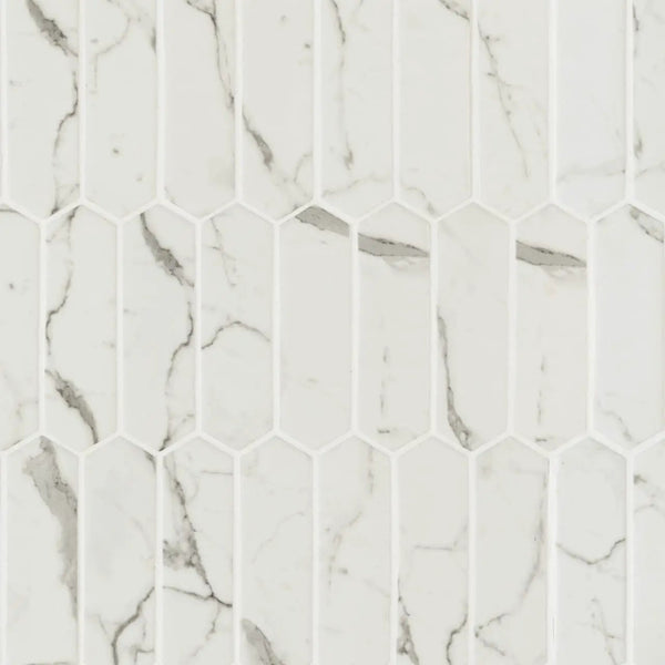 Statuario Celano Picket 6mm Glass Mosaics