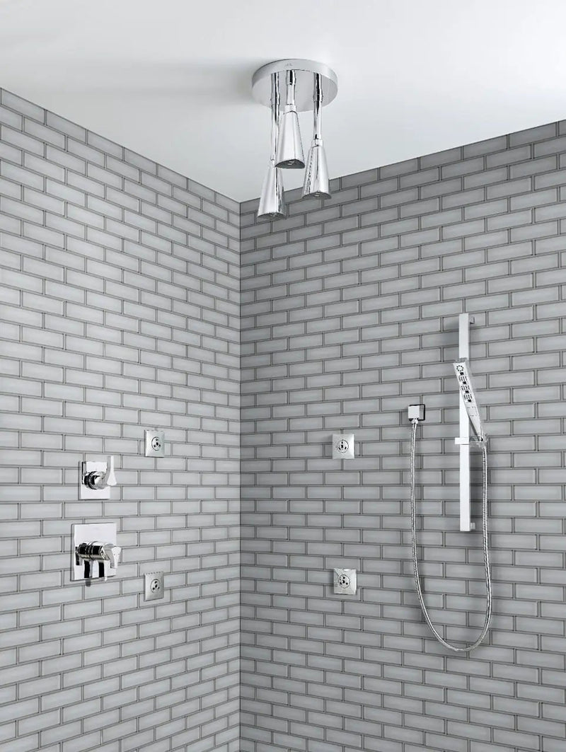 Ice Bevel Subway Tile 2x6 Glossy Glass Mosaics in a finished room