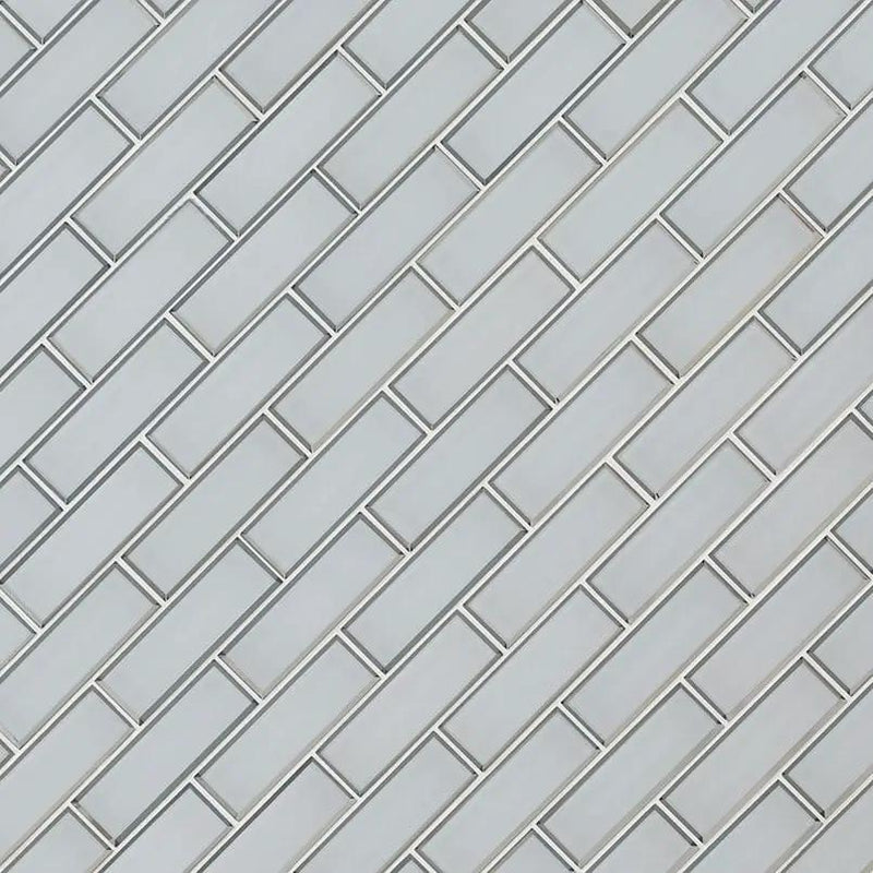 Ice Bevel Subway Tile 2x6 Glossy Glass Mosaics angled view