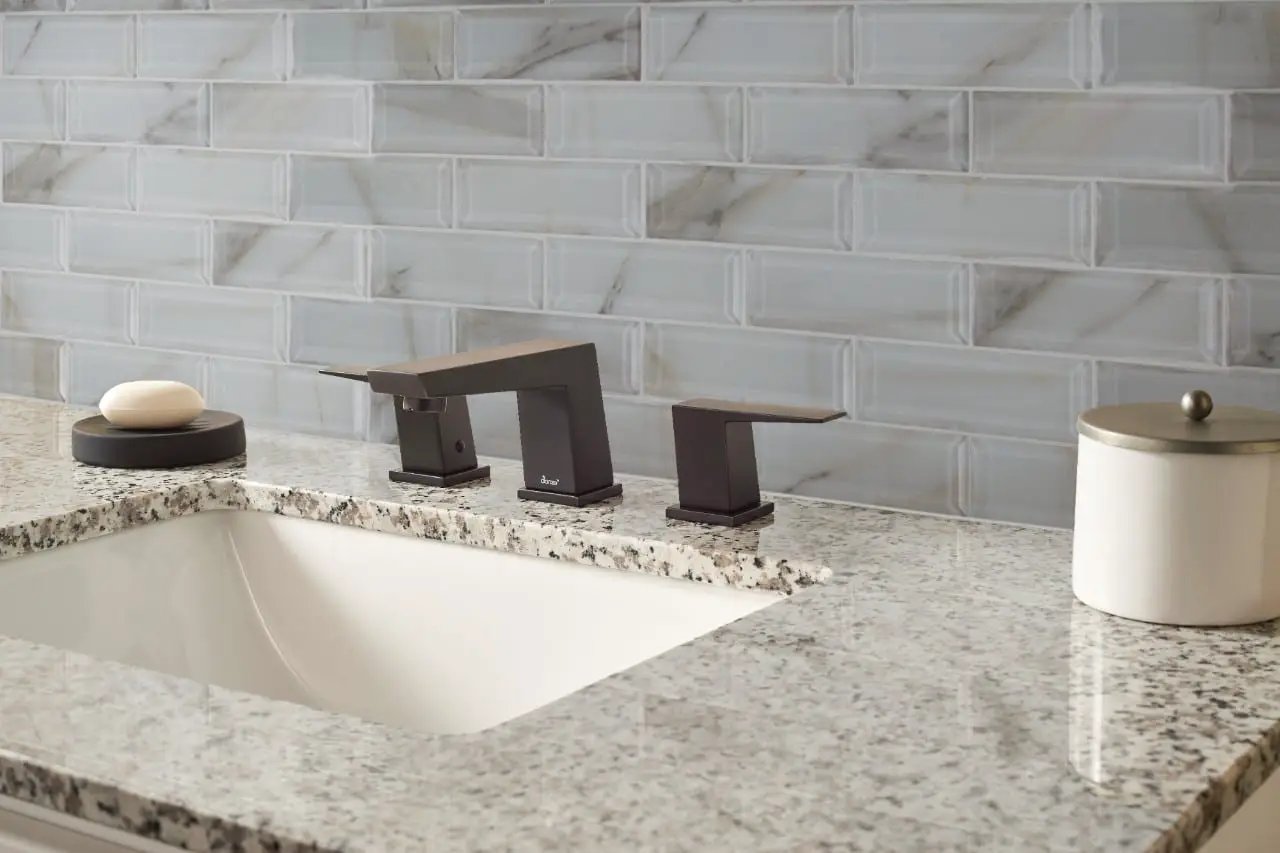 Ivory Amber Beveled Subway Tile Glossy Pattern Glass Mosaics in a finished room