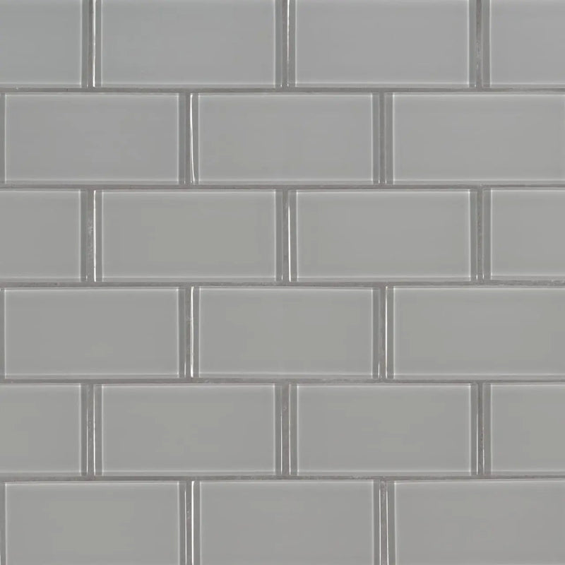 Oyster Gray Subway Tile 2x4 Glass Mosaics close up