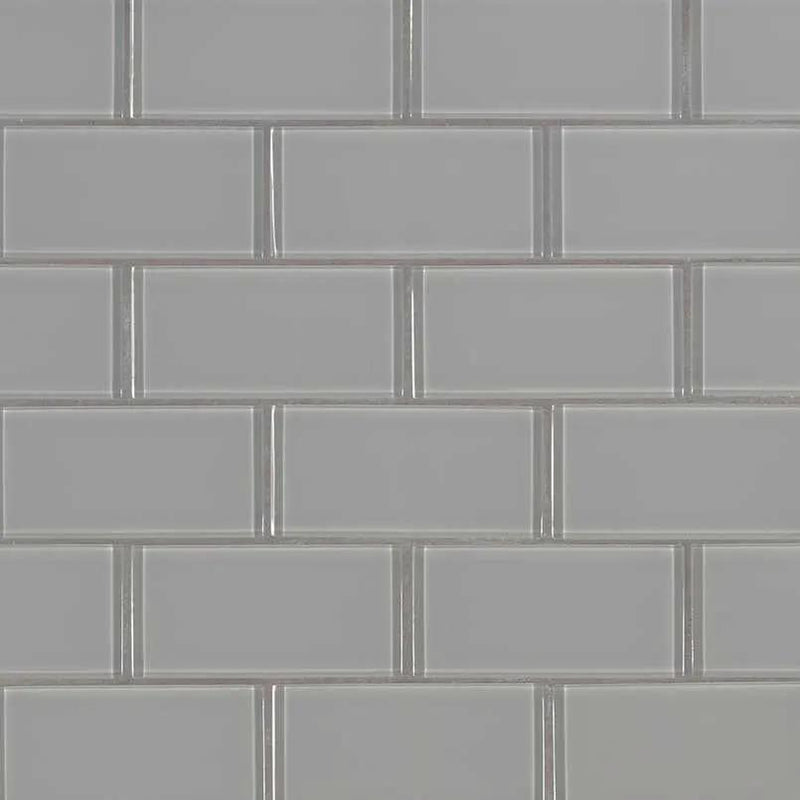 Oyster Gray Subway Tile 2x4 Glass Mosaics close up