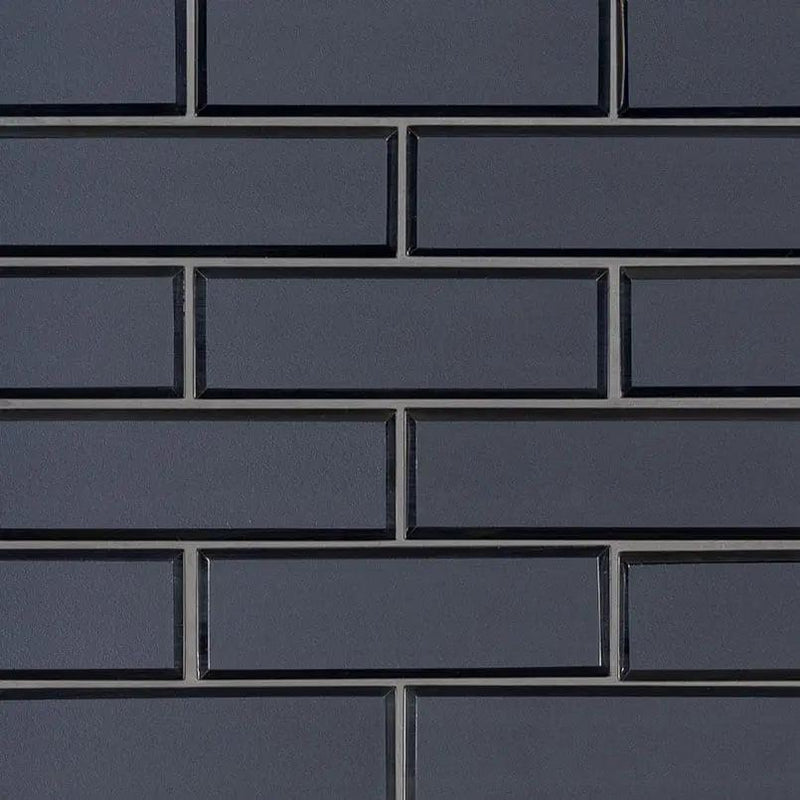 Vague Blue Subway Tile Glossy Pattern Glass Mosaics close up